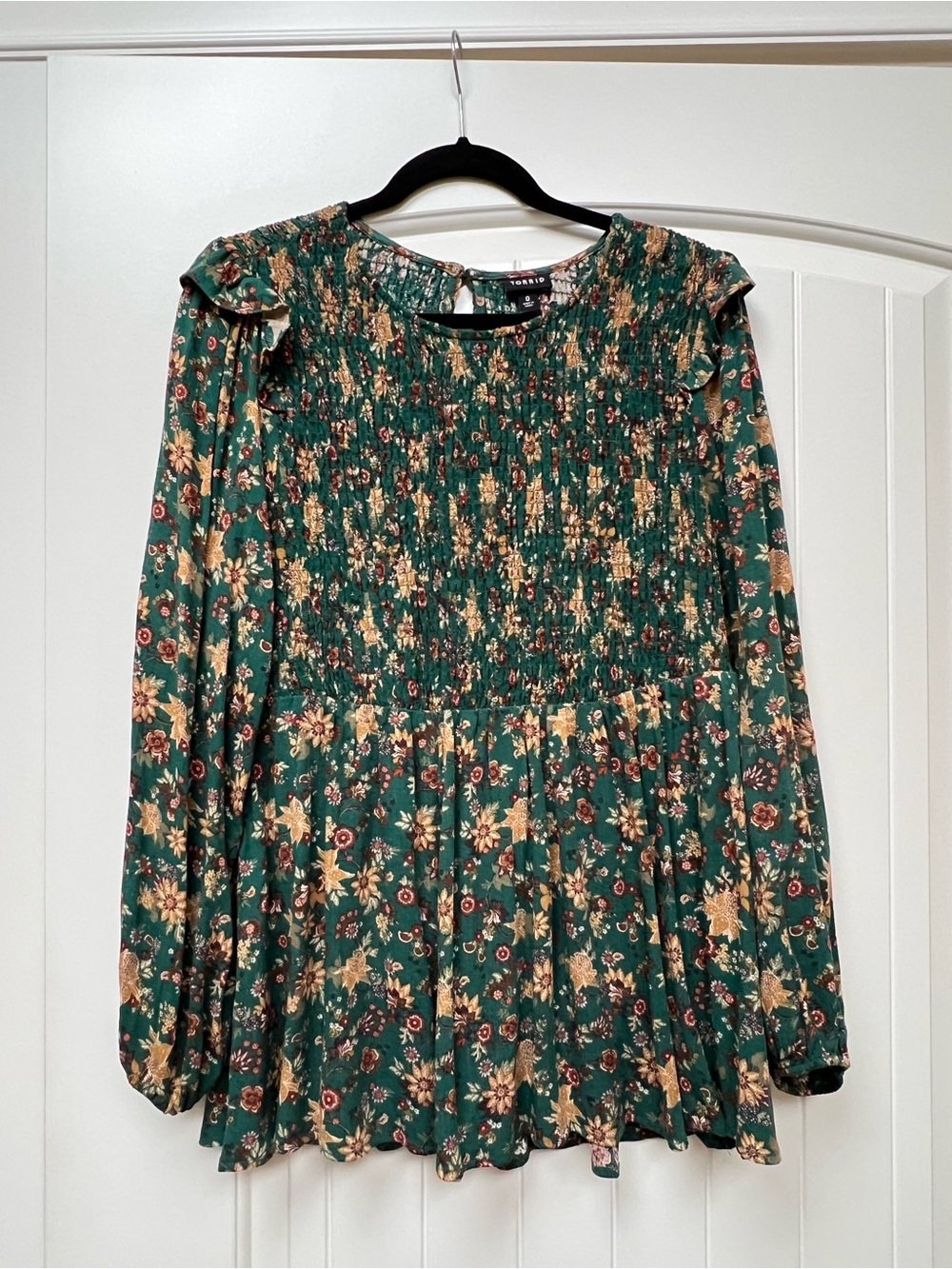 Torrid Fall Green Floral Shirred Babydoll Top - 0